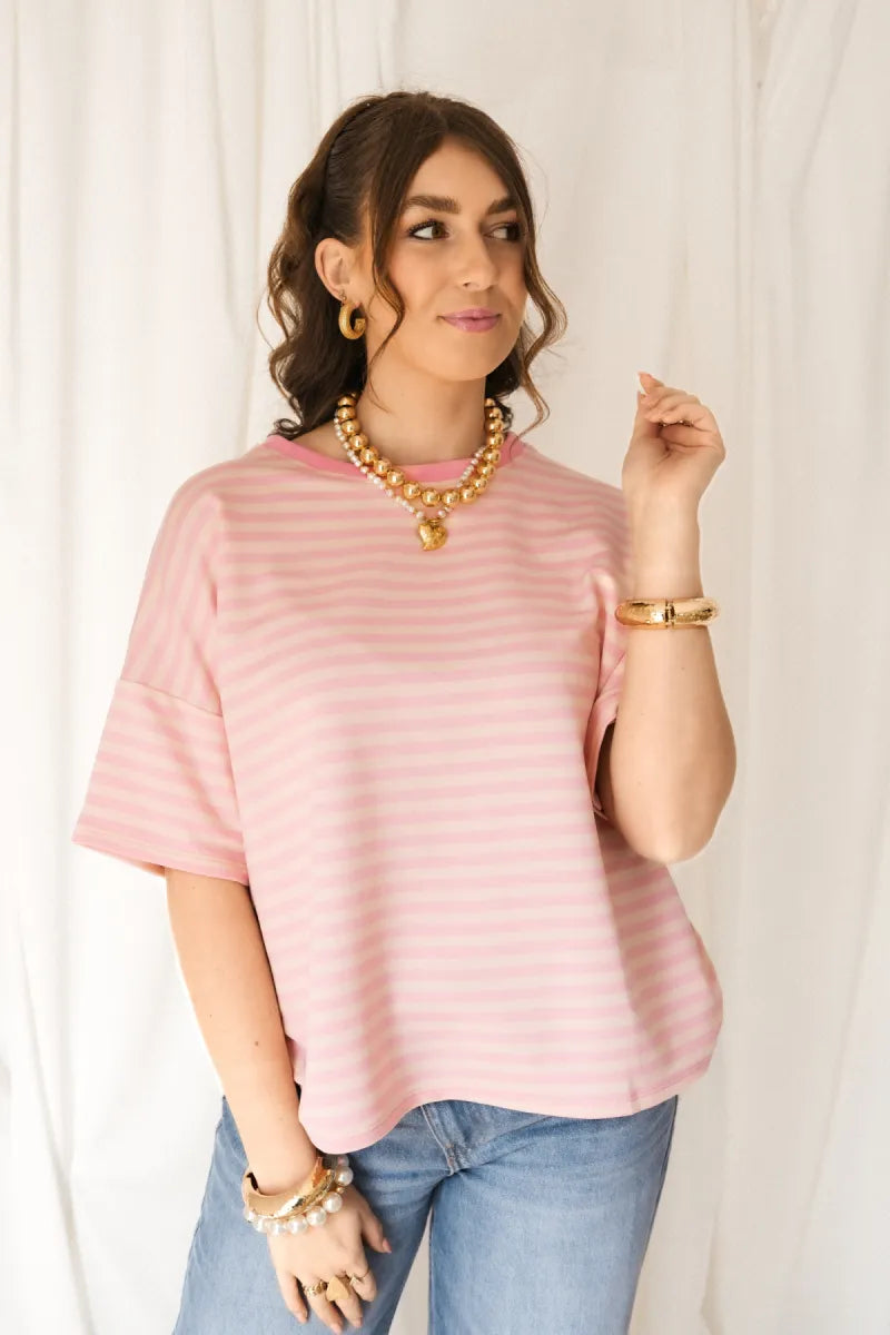 Nya Stripe Top Pink Beige