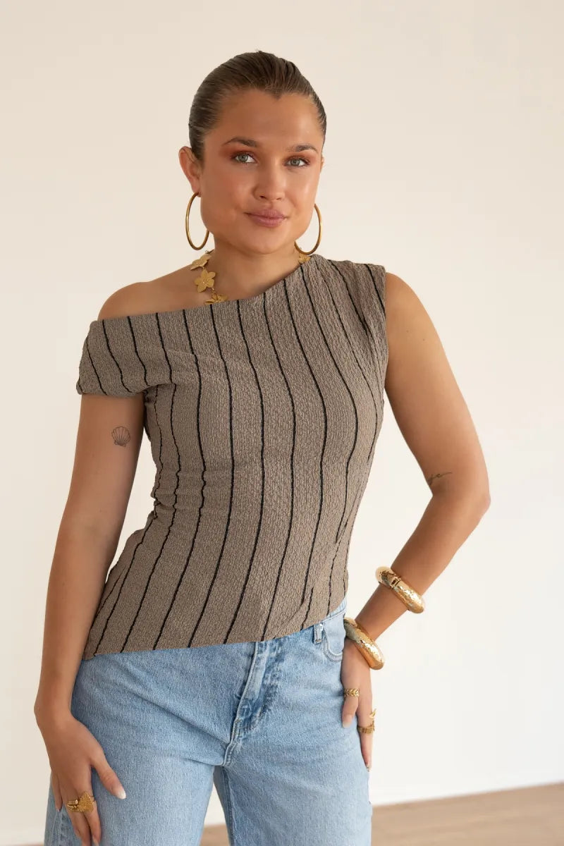 Loewi Stripe Top Taupe^