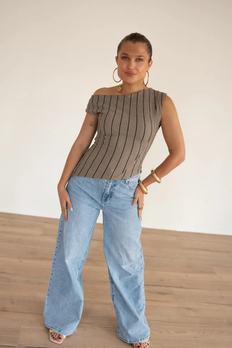 Loewi Stripe Top Taupe^
