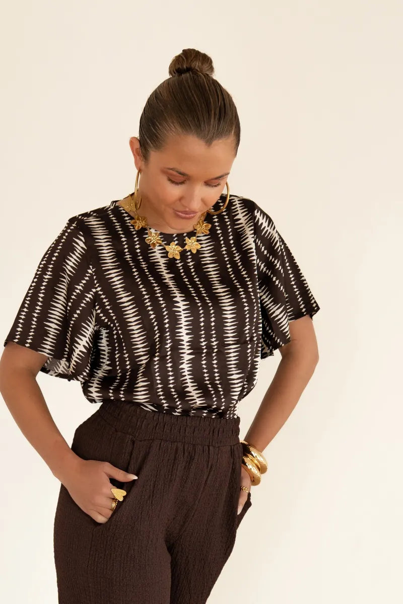 Lofty Manner Blouse Sami Brown Stripe Print