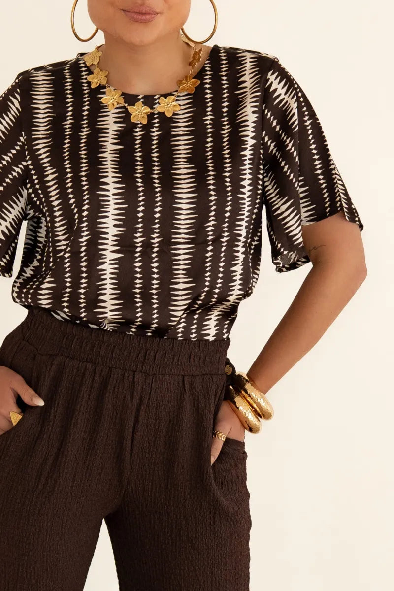 Lofty Manner Blouse Sami Brown Stripe Print