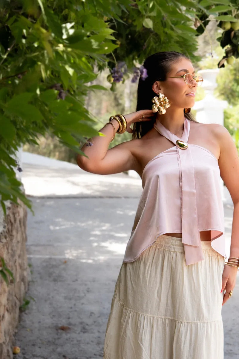 Paola Satin Top Pink|