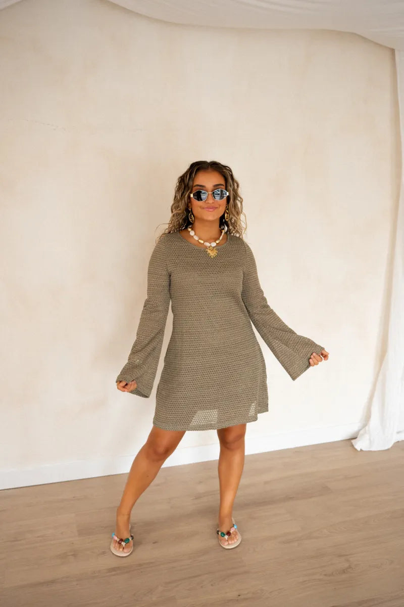 Lofty Manner Dress Hodee Mini Crochet Kaki
