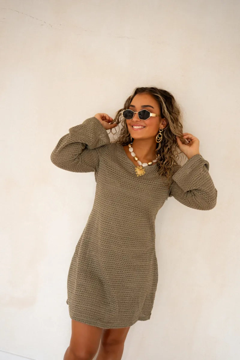 Lofty Manner Dress Hodee Mini Crochet Kaki