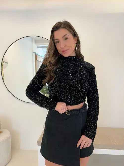 Gaelle Pailletten Top Black