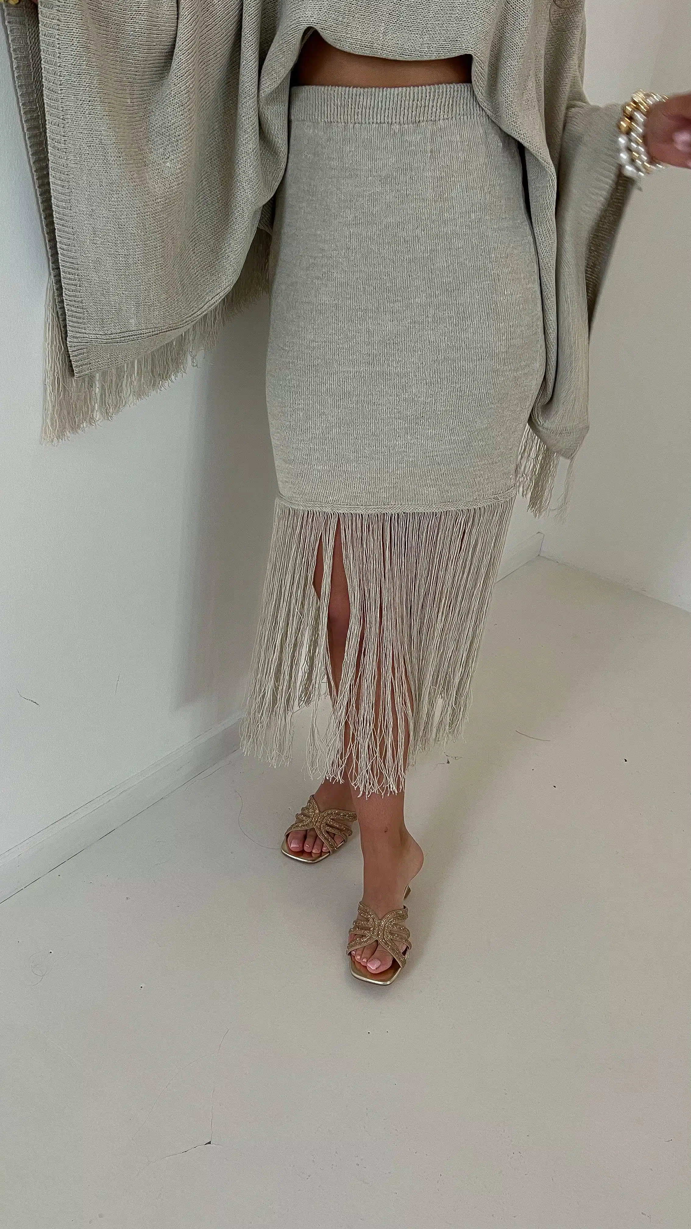 Moost & The Muse Rosy Fringe Skirt Light Beige - Afbeelding 2