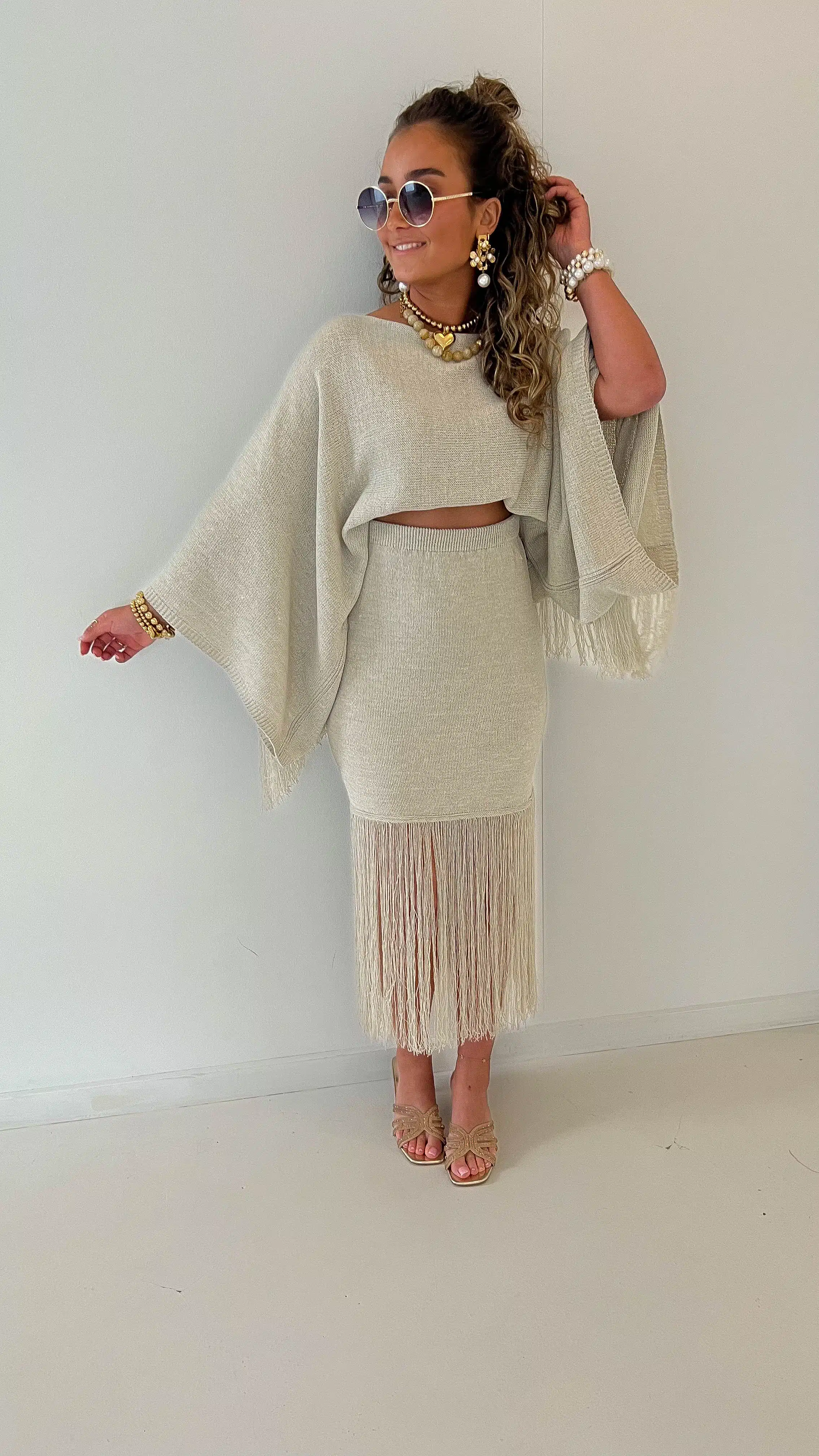 Moost & The Muse Rosy Fringe Skirt Light Beige