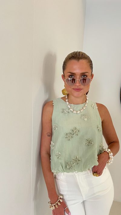 Romy Top Flower Detail Mint