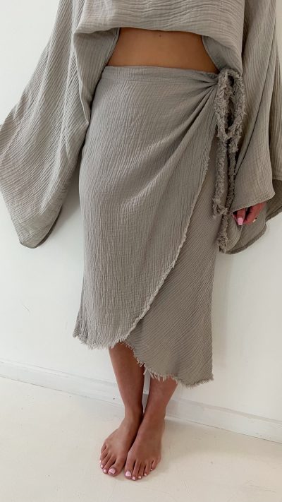 Skirt Wide Linen Taupe - Afbeelding 2