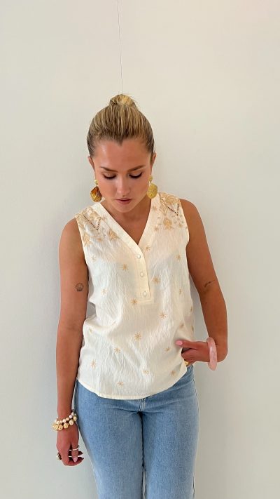 Lizzy Embroidery Top Beige - Afbeelding 4
