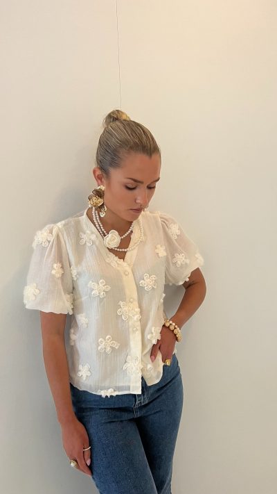 Zora Flower Blouse Creme - Afbeelding 3