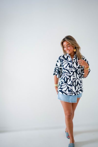 Mi Piace Travel Blouse Flower Print D.Blue - Afbeelding 6