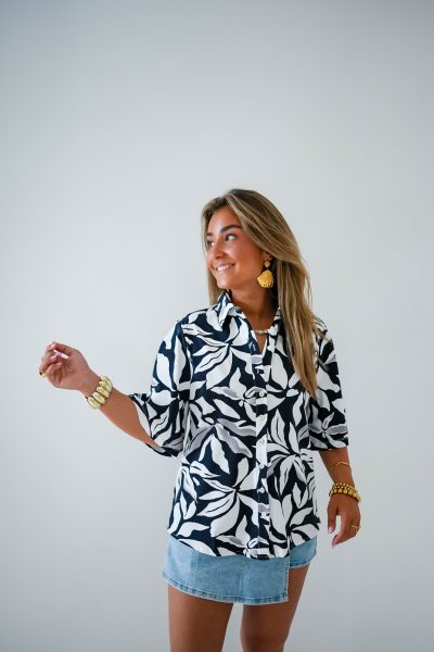 Mi Piace Travel Blouse Flower Print D.Blue - Afbeelding 3