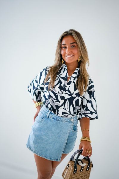 Mi Piace Travel Blouse Flower Print D.Blue