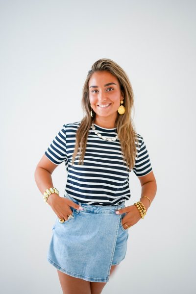 Mi Piace Travel Shirt Streep Print D.Blue
