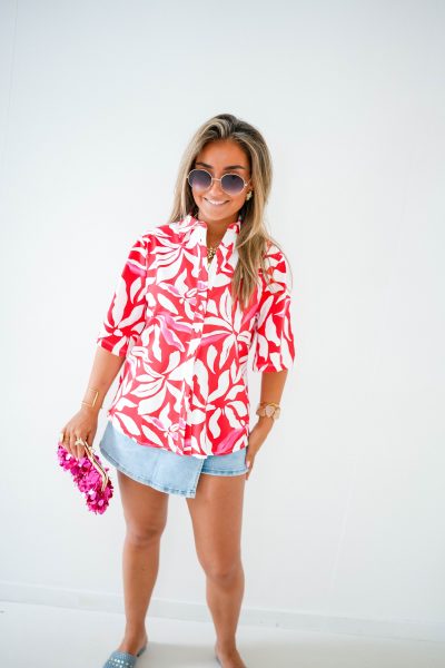 Mi Piace Travel Blouse Flower Print Red - Afbeelding 6