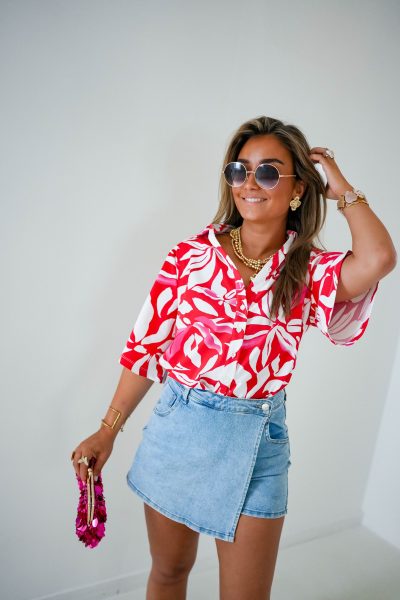 Mi Piace Travel Blouse Flower Print Red - Afbeelding 3