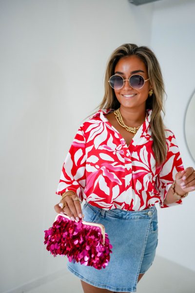 Mi Piace Travel Blouse Flower Print Red - Afbeelding 4