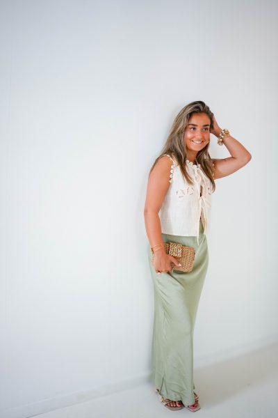 Embroidery Strik Gilet Beige - Afbeelding 2