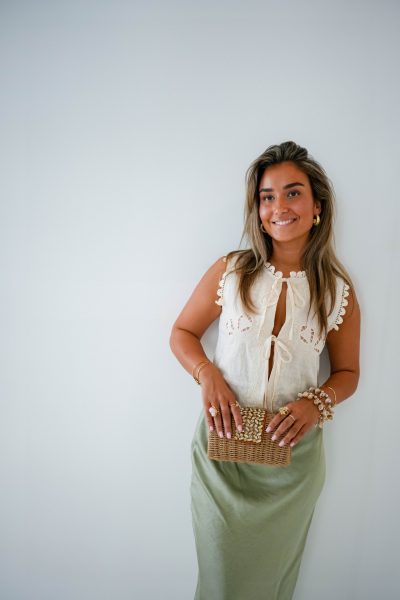 Embroidery Strik Gilet Beige