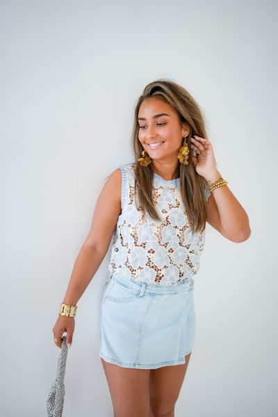 Ella Embroidery Top Blue