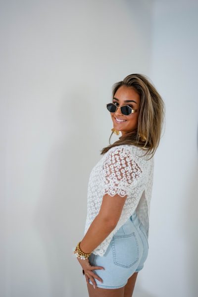 Macey Flower Top White