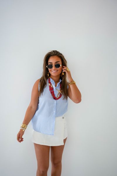Le Marais Checkered Blouse Blue - Afbeelding 4