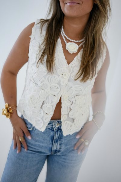 Feye Flower Gilet Creme - Afbeelding 2