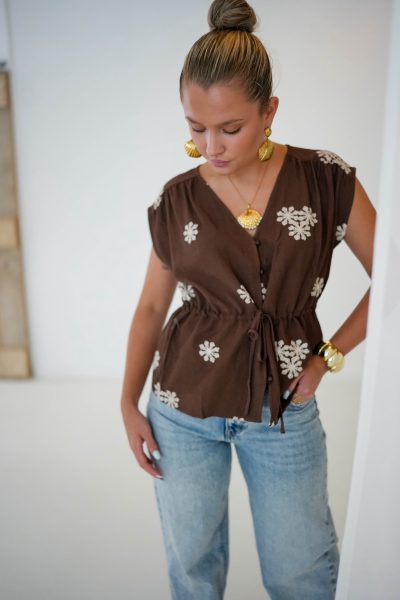Lorena Flower Top Brown - Afbeelding 2