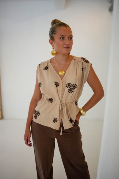 Lorena Flower Top Beige - Afbeelding 3