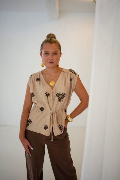 Lorena Flower Top Beige - Afbeelding 2