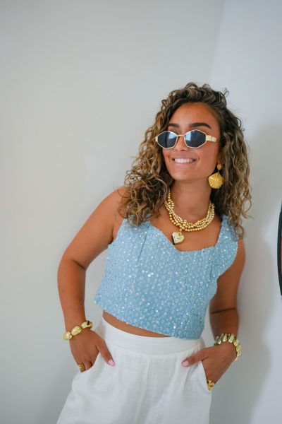 Pailletten Top Denim Blue