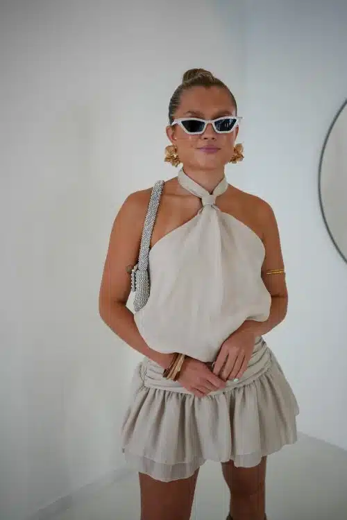 Halter Playsuit Beige