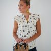 Dora Flower Top Black Offwhite