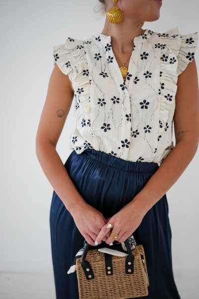 Dora Flower Top Black Offwhite - Afbeelding 2