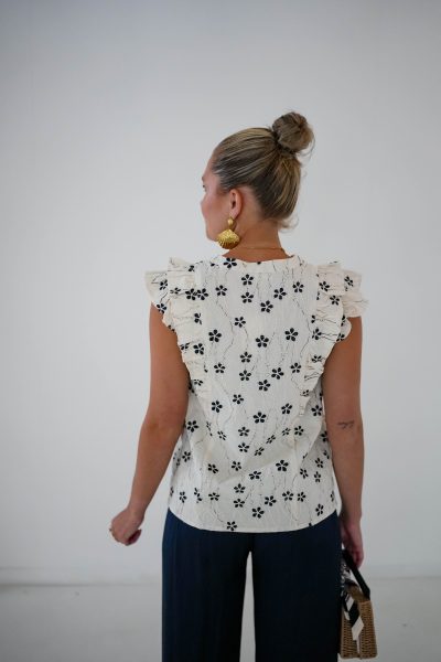 Dora Flower Top Black Offwhite - Afbeelding 8