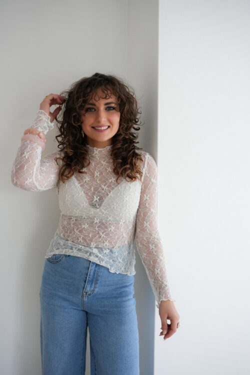 Jenna Mesh Top Sparkle OffWhite .