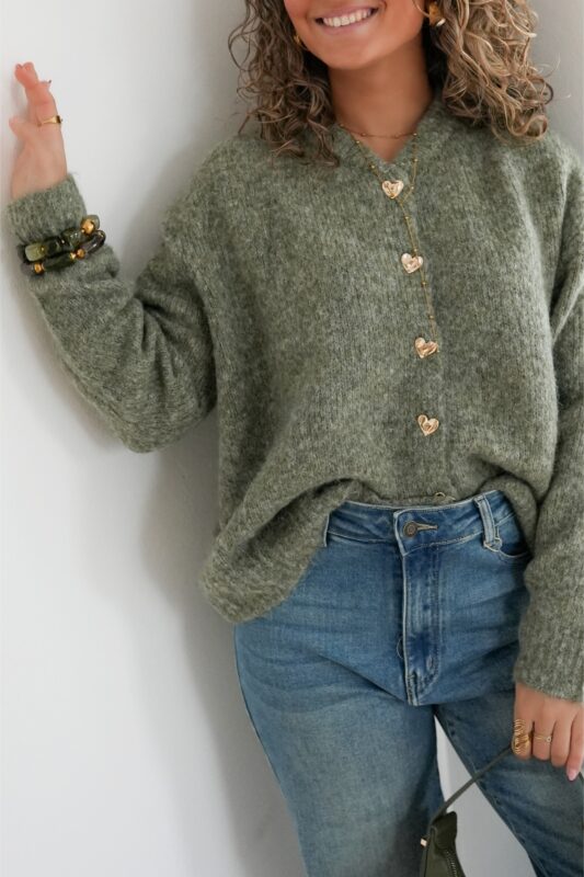 Alternative view of Cynthia Cardigan Green Heart Detail *