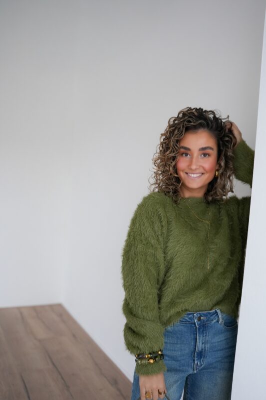 Yennie Fluffy Sweater Green ^