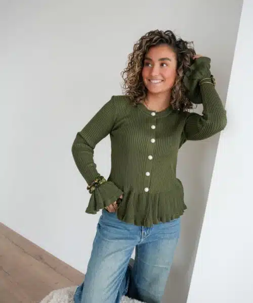 Jona Cardigan Pearl Detail Green ~