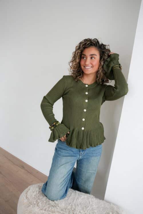 Jona Cardigan Pearl Detail Green ~