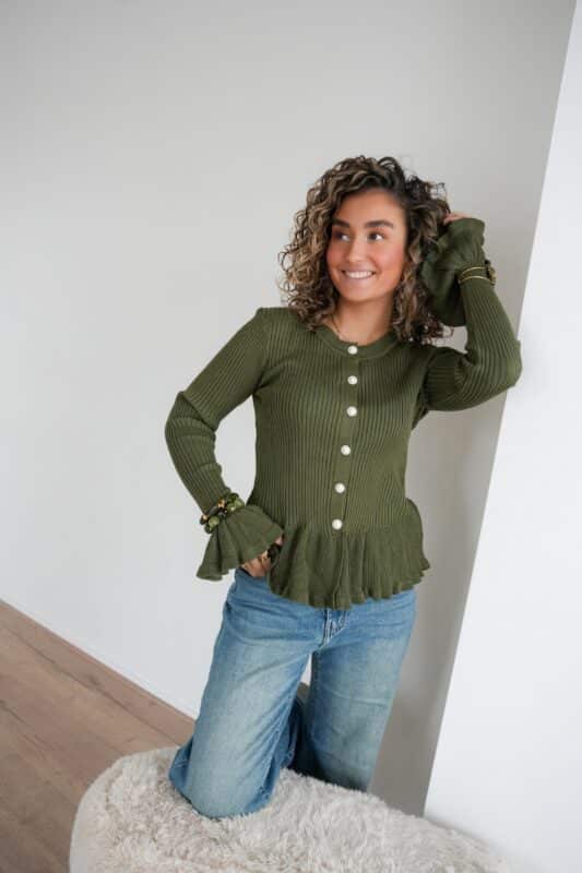 Jona Cardigan Pearl Detail Green ~