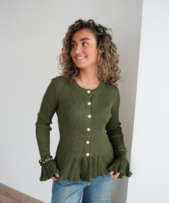 Alternative view of Jona Cardigan Pearl Detail Green ~