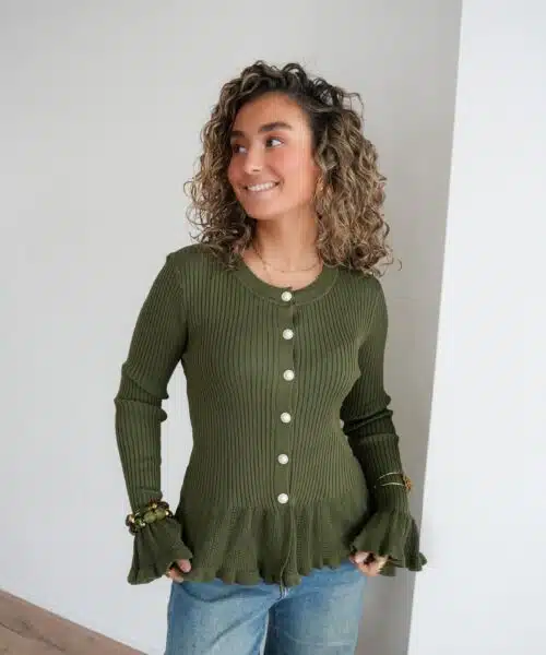 Alternative view of Jona Cardigan Pearl Detail Green ~