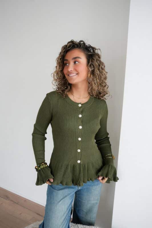 Alternative view of Jona Cardigan Pearl Detail Green ~