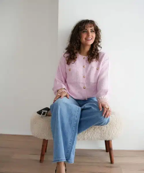 Alternative view of Juul Cardigan Pink Gold Detail *
