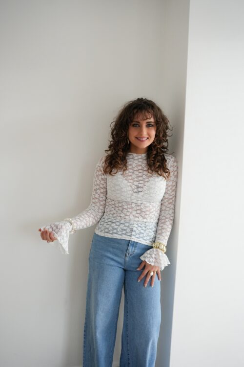 Alternative view of Fleur Mesh Top White |