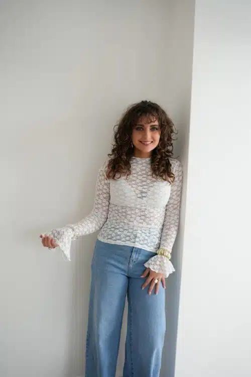 Alternative view of Fleur Mesh Top White |