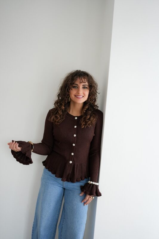 Jona Cardigan Pearl Detail Brown ~