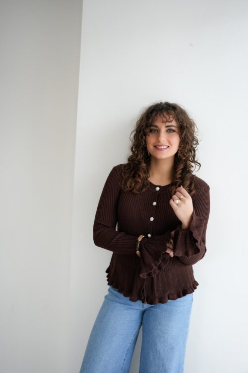 Alternative view of Jona Cardigan Pearl Detail Brown ~